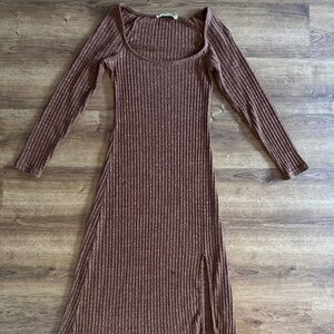 ASTR the Label Brown Ribbed MIDI Dress